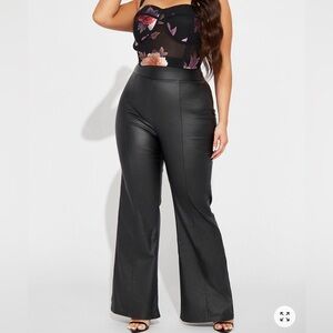 High-Waist Faux Leather Wide-Leg Pants - Black